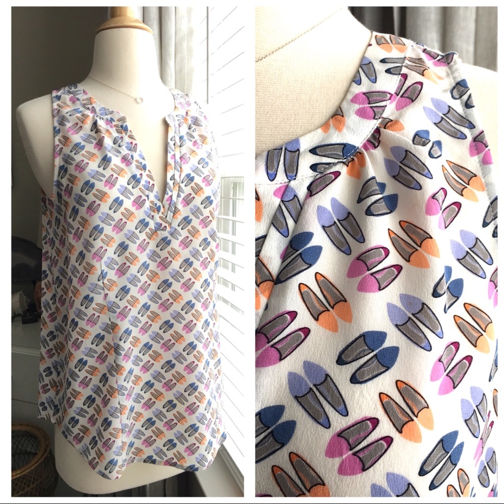 Joie Silk Sleeveless Blouse w/Flat Shoe Print